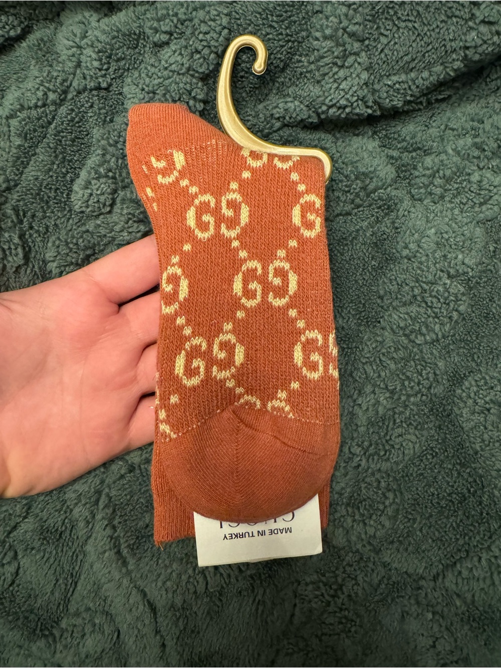 Gucci Rust Brown Crew Socks with Cream GG Monogram
